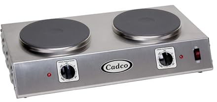 Cadco CDR-2C 21.25 W Double Burner Electric Portable Hot Plate, 120-Volt Infinite Controls, Stainless Steel, 20 lbs, For Commercial Use