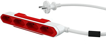 Allocacoc 4xVerteiler PowerBar Reiseadapter Steckdosenleiste mit 1.5M Verlängerungskabel Power Strip Steckdose 220-240V Schuko, Rot