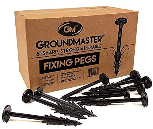 GroundMaster 6 Garden Pegs - UV Stabilised Anti-Pull Securing Pegs Perfect For Fleece, Woven Weed Control Fabric, Membrane, Tarpaulins, Netting and Ground Cover (100)