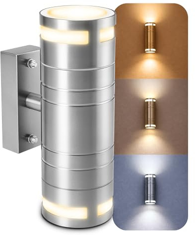 SSC-LUXon LED Wandlampe Up & Down Edelstahl warmweiß IP44 wassergeschützt - Wandleuchte inkl. 2 x 6W GU10 LED Lampen innen und außen
