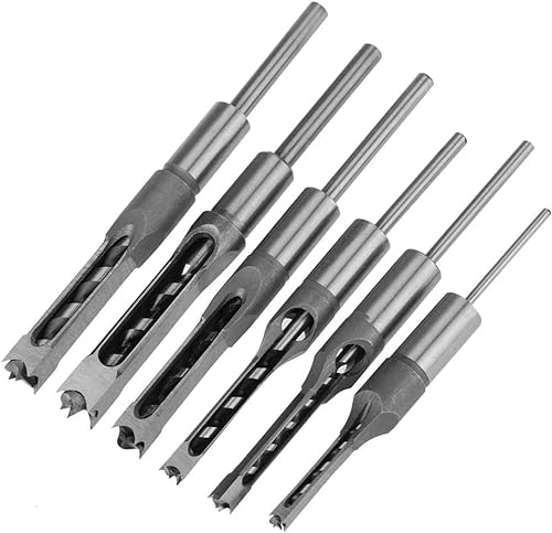 6 Pezzi Trapano Foro Quadrato Mortasatrice Scalpello Set, Legno Drill Bit Set Punte per Mortasatrice Punte Strumenti Utensili per Lavorazione del Legno, 6,4 mm/8 mm/9,5 mm/12,7 mm/14 mm/16 mm