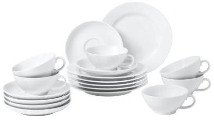 Seltmann Weiden/Teeservice 18-teilig/Rondo uni / 6 Frühstücksteller, 6 Teeobere & -Untere, Weiß | Teeobere & -Untere