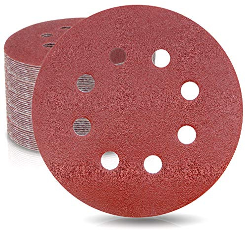 WooZuu Schleifscheiben 50 Stück mit 8 Löchern, 120 Körnung Exzenter Rund Papier 125mm Klett Schleifpapier-Sortiment für Exzenterschleifer