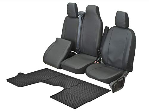 Passgenaue Kunstleder Sitzbezüge VIP und Gummifußmatten kompatibel mit Renault Trafic ab 2014 - EIN Set