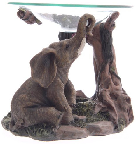 HoitoDeals Decorative Elephant Design Oil Burner with Glass Dish For Gift Item