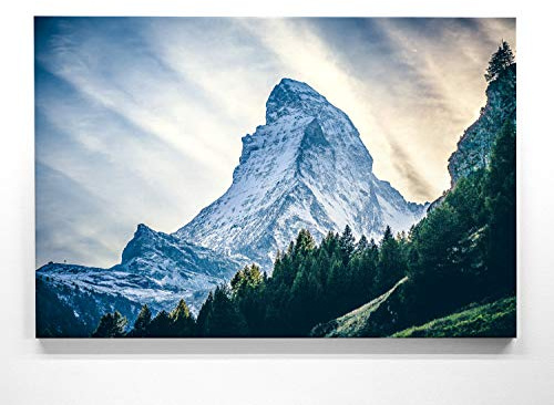 BilderKing Atemberaubende Leinwand Bergbilder - Matterhorn - als 120x80cm großes XXL Leinwandbild. Wandbild als Hintergrund und Deko für Wohnzimmer & Schlafzimmer. Aufgespannt auf Holzrahmen