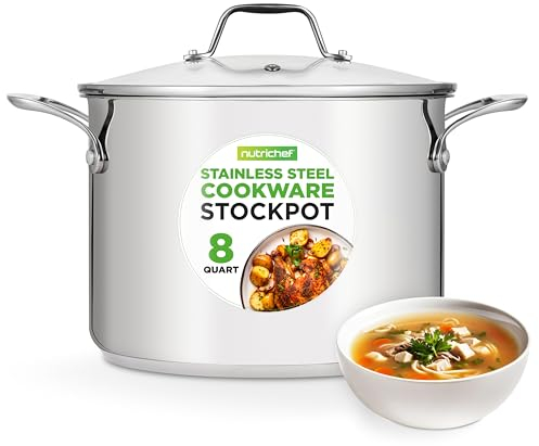 NutriChef Pentola in Acciaio Inox da 8 Litri, Grado Alimentare 18/8, Pesante, Adatta per Induzione, con Coperchio Trasparente, Ideale per Stufati e Cottura Lenta e Lavabile in Lavastoviglie