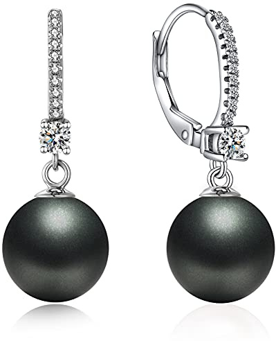 jiamiaoi 18Kt Weißgold plattiert Perlenohrringe Silber 925 Hängend, Perlen Ohrringe Damen Perlen Ohrhänger, Creolen mit Perle 8mm-10mm