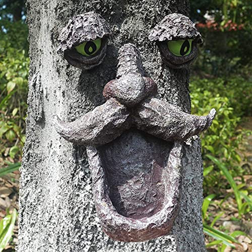 Baumgesichter, Dekoration für den Außenbereich, alter Mann, Wildvogel-Futterstation, Statuen in den dunklen Augen, Gartendekoration, Hofkunst