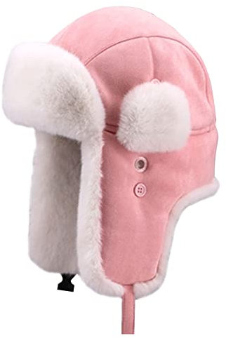 Heavyoff Erwachsene Kinder Wildleder Fliegermütze Kunstfell Wintermütze mit Ohrenklappen Warme Fellmütze Rosa Medium