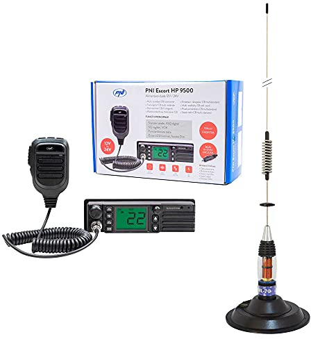Radio CB PNI Escort HP 9500, ASQ, 12-24V + Antenna CB PNI ML70, 70 cm con base magnetica 145 mm inclusa