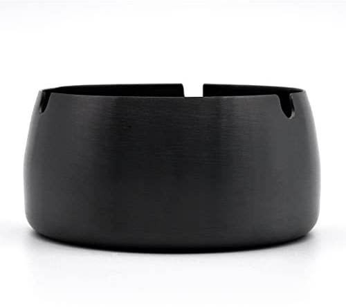 Skyzone Cendrier en acier inoxydable Cendrier rond noir pour cigarettes pour extérieur, maison, bureau, hôtel, restaurant, fête, bar (diamètre 10 cm)