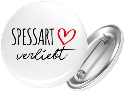 Huuraa Button Spessart verliebt 25mm rund mit Sicherheitsnadel Ansteckbutton Geschenkidee