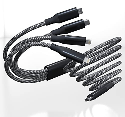 KETAKY Plus 2M USB C Multi Fast Charging Cable, 4-in-1 Nylon Braided Cord with Universal Multiple Ports, USB C to Multi Charger Cable for iPhone Android