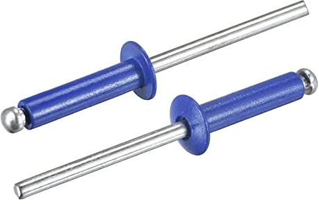 sourcing map Aluminum Blind Rivets, 4mm x 16mm 27mm Mandrel Open End Rivet Flat Round Head for Joining Metal Plate, Blue 100 Pcs