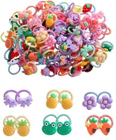 100pcs Mix Farben Mädchen Elastische Haarbänder Weiche Gummibänder Haarbänder Halter Pigtails Haarzubehör für Mädchen Kleinkinder Kleinkinder Kinder Teens und Kinder 100A