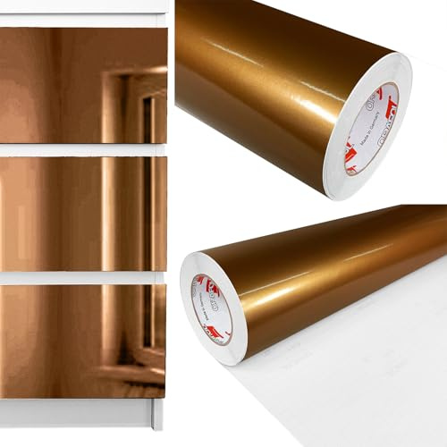 Möbelfolie selbstklebend 100x600 cm | Einfarbig Klebefolie für Möbel | Klebefolie Möbel - einfache Anwendung, ideal für die Renovierung von Küche oder Bad | Möbelfolie | Kupfer Hochglanz