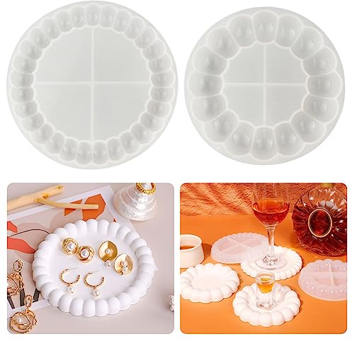 2 stampi in silicone per bolle in resina epossidica, sottobicchieri, sottobicchieri, vassoio in silicone fai da te, rotondi, per calcestruzzo, in silicone