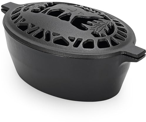 MYFIREPLACEDIRECT Holzofen-Dampfgarer, Kamin-Luftbefeuchter, Topf, dekoratives Hirschmuster, Gusseisen-Dampfgarer für Holzofen, rostbeständig, für den Innenbereich, 2,5 l Kapazität