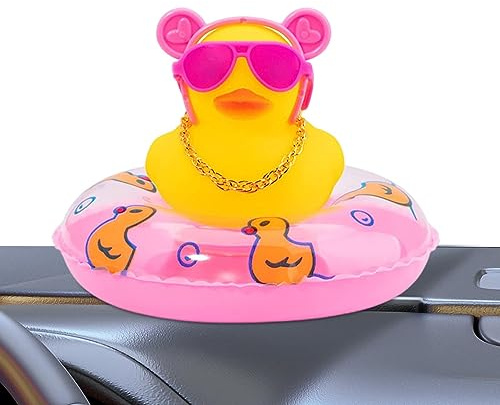 Duqulle Auto-Enten-Dekoration, Armaturenbrett, Gelbe Gummi-Ente, Auto-Ornament Mit Niedlichem Stirnband, Schwimmring, Sonnenbrille, Quietscheenten Für Auto, Büro, Schlafzimmer, Dekoration
