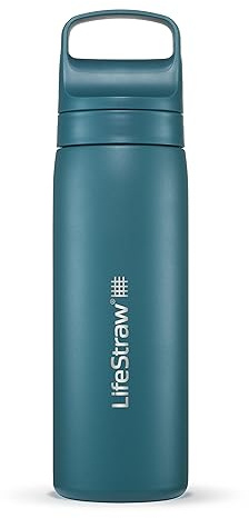 LifeStraw Go Series – BPA-fri vakuumisolerad vattenflaska med dubbla väggar 5 cl rostfritt stål för resor och daglig användning; Laguna blågrön