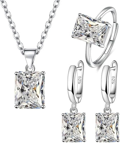FDEETY Schmuckset für Damen Braut - Strass Halskette Ring Ohrringe Set für Abschlussball, Hochzeit, Party - Brautjungfer Schmuck