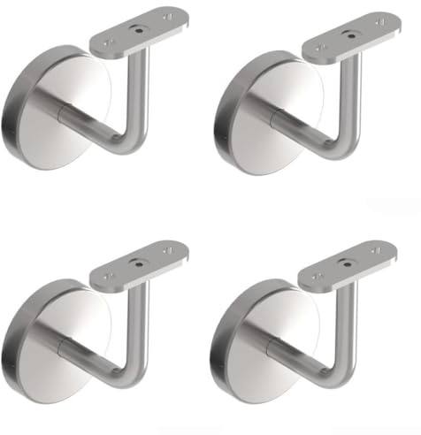 Sellon24® 4 x Handlaufhalter Edelstahl Handlaufträger mit Abdeckrosette Halterung Handlauf Halter Handlauftraeger für Treppe innen außen Handlaufstütze Geländerhalterung Anschluss eckig flach V2A