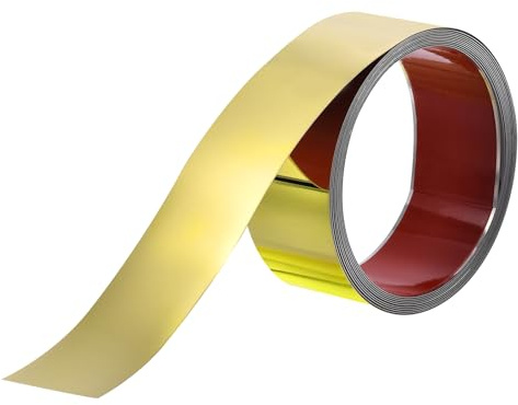 QUARKZMAN Wandleisten Selbstklebend Edelstahl 5m x 6cm Zierleisten Metallisierte Spiegel Wandverkleidung mit Handschuhe für Spiegelrahmenkante Tür Decke Möbel Auto Gold