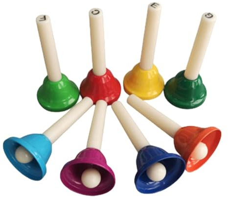 LOVIVER 8 campanas de mano de 8 notas, campanas de percusión manual, instrumento musical, campanas de metal diatónicas coloridas, juguetes musicales para