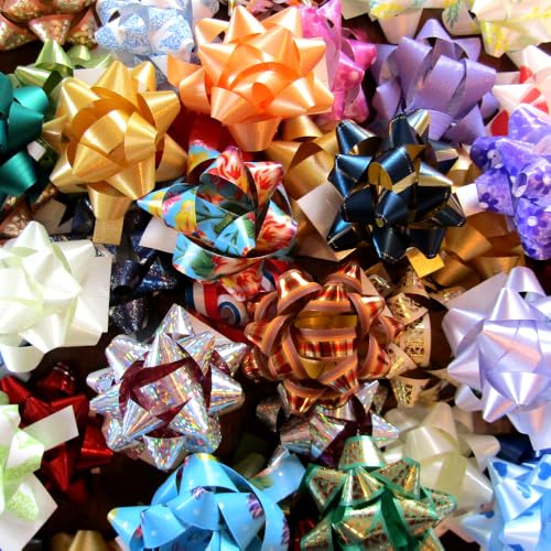 50 Coccarde (Assortite) Miste Ø tra 5cm e 6cm - colorate adesive per pacchi regalo vari colori medie grandi 5 cm 6 cm fiocchi stelle adesivi compleanno natale regali natalizi compleanni - MVN8