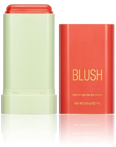 Tiejdhr Multi-Use Makeup Blush Stick, 3-in-1 Cream Blush Stick Beauty Tinted Solid Blush Stick for Cheek/Eyes/Lips, Waterproof Moisturizer Stick, Suitable for All Skin (03# Coral Orange)