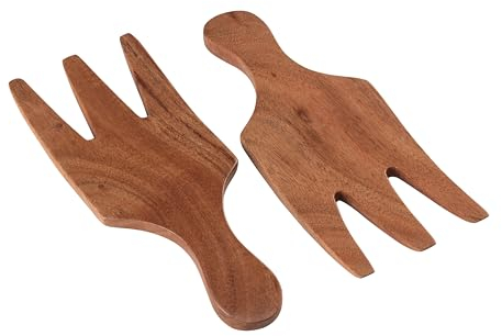 Folkulture Salad Hands or Set of 2 Acacia Wood Salad Servers, Salad Tongs Set, Salad Claws, Salad Fingers for Serving Salad Mixes, Pasta, Fruit 3.25 X 8.25 Inch (Natural)