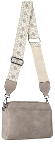 Letech+ Handtasche Damen Klein - PU Leder Umhängetasche Mit Abnehmbarem Schultergurt, Crossbody Bag Mit Drei Reißverschlussfächern, Hellgrau