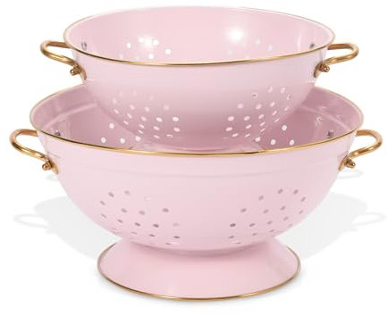 beifeier Ensemble de Passoire en Métal - 23cm et 28cm, Passoire Cuisine avec Poignée et Base pour Pâtes, Fruits et Légumes, Lavable au Lave-vaisselle (Rose)