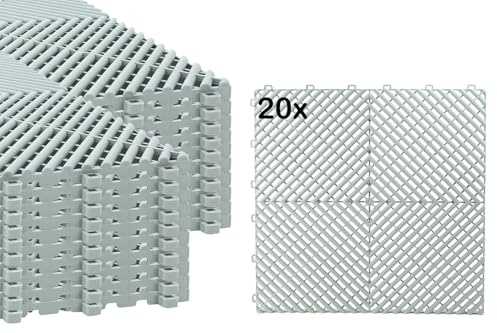 Torado® Garagenboden Belag Fliesen Garagen Boden Matten Werkstatt Kunststoff Belag Werkstattboden Klickfliesen Platten (20 Stk. grau)