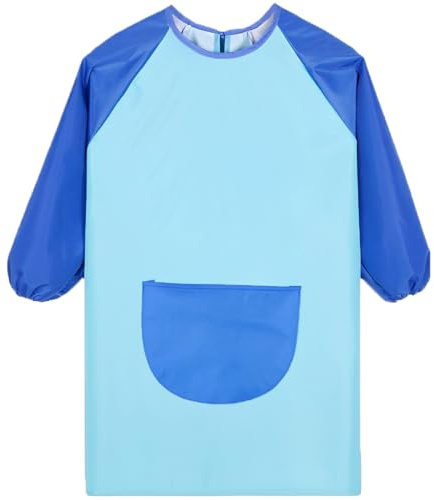 1 Pezzi Grembiule da Pittura Bambini con Tasche, Grembiulino Impermeabile Scuola Maniche Lunghe per Bambini 5-12 Anni, Grembiule da Gioco - Pittura, Scuola, Cucina, casa (blu)