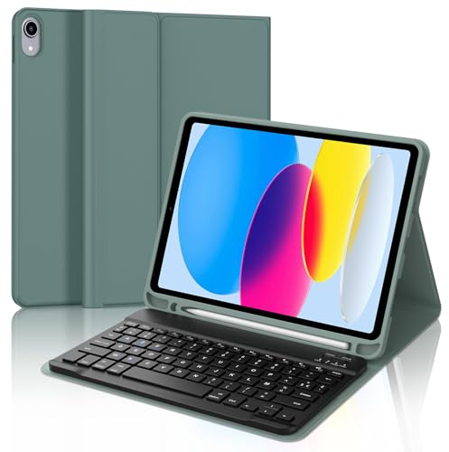 Coque Clavier pour iPad A16 11/10 Ème Generation 2025/2022 11/10.9 Pouces | Étui Keyboard Magnétique Détachable Bluetooth sans Fil, AZERTY Français avec Porte Crayon, Vert bouteille