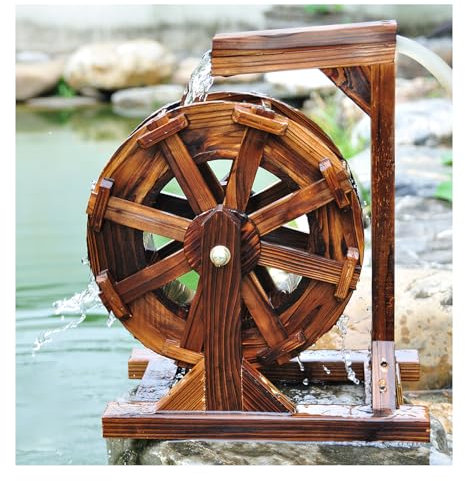 JTWWDM Fuente Rueda Agua Madera para Jardín, Decoración Retro con Rueda Agua para Exteriores, Decoración Cascada con Ruedas Madera para Interiores Estanque Peces con Rocalla,20cm