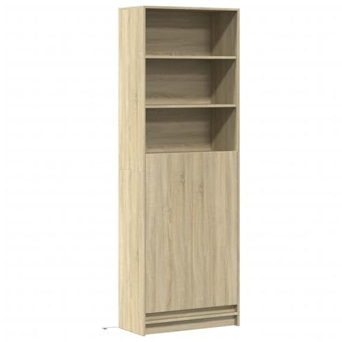 vidaXL Highboard, Hochschrank mit LED-Beleuchtung, Mehrzweckschrank mit Stauraum, Wohnzimmer Schrank Kommode Sideboard, Sonoma-Eiche Holzwerkstoff