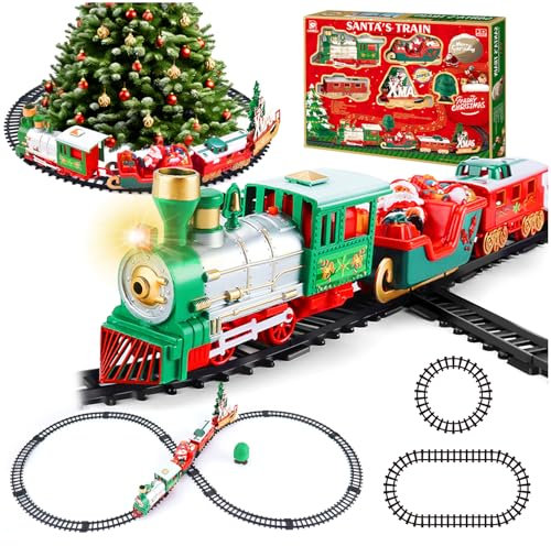 Daity Elektrischer Weihnachtszug mit Licht Sound und Lokomotive 3 Autobox Eisenbahn Kinder elektrisch Zug um den Weihnachtsbaum geeignet für Kinder ab 3 Jahren