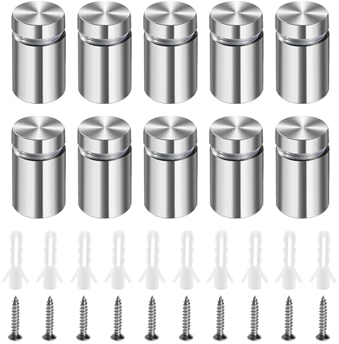 Lyeteung 10 Pezzi 16×25 mm Distanziali per Targhe, Chiodi Pubblicitari in Acciaio Inox, Vite di Vetro Standoff Bulloni Supporto, Pubblicità Viti di Fissaggio, con Vite, per Cartelloni Pubblicitari