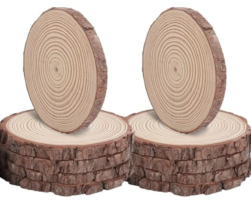 10 Stücke Holzscheiben, 12-13cm Durchmesser Holz Log Scheiben, Runde Naturholz Baumscheiben Ohne Loch, Unvollendete Holzkreise für DIY Basteln Hochzeit Weihnachten Dekoration