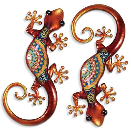 Liffy Metal Gecko Wall Art Lizard Outdoor Decor Garden Decorations Bronze (Multicolour)