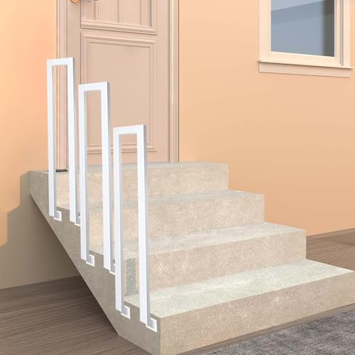 MEILISHAOMEI Handlaufgeländer für Verandatreppen, Außenbaluster-Handläufe für 1 Stufe, Übergangshandlauf aus Schmiedeeisen für Terrassenbeläge, Gartenterrasse, Balkon, Mattweiß (85 cm)