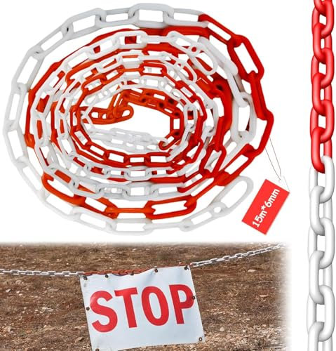 Absperrkette Kunststoffkette Absperrung 15 Meter x 6mm Absperrkette Rot Weiß Kunststoff Warnkette Plastikkette Kunststoff-Gliederkette