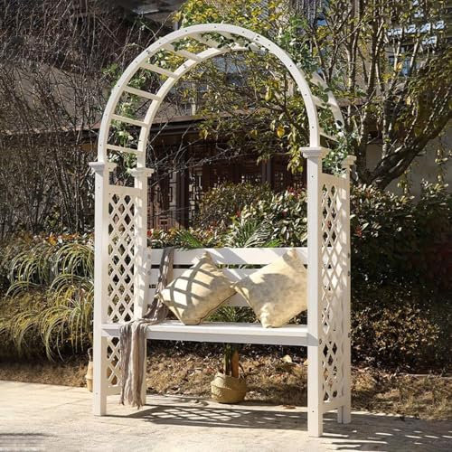 WANGCEPLSD Banc de Jardin Extérieur en Arche, Assise en Bois, Siège Deux Places, pour Pelouse, Jardin, Terrasse, Plantes Grimpantes, Capacité de Charge 200 Kg(White)