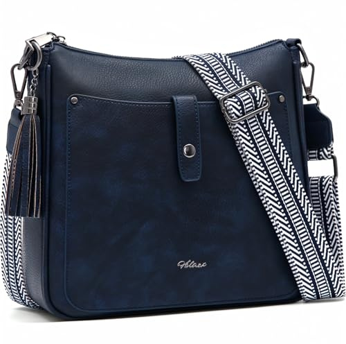 HILAEX Cross Body väska kvinnor, PU-läder crossbody handväskor axelväskor för kvinnor med justerbar och avtagbar rem, BLÅ, Medium