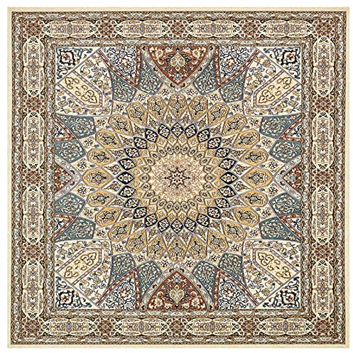 Yaaxinb Teppich Quadratisch rutschfest waschbarer, Teppiche Orientteppich Webteppich Kurzflorteppich für Wohnzimmer Schlafzimmer Esszimmer，Traditionelles Vintage-Bordürendesign 150 x cm, Hellbraun