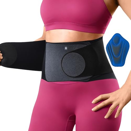 Fitomo Ultra Thin Back Brace for Women Men, Seamless Yoga Fabric for All Day Comfort, Slim-Fit, Wear under Clothes, Removable Lumbar Pad for Lower Back Pain, Sciatica, Posture, Lifting, Black, Size M