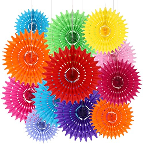 BestoFun 12PCS Paper Fans Party Decorations Carnival Paper Flowers Decorations for Girl Groovy Birthday Baby Shower Wedding Bachelorette Room Wall Hanging Décor